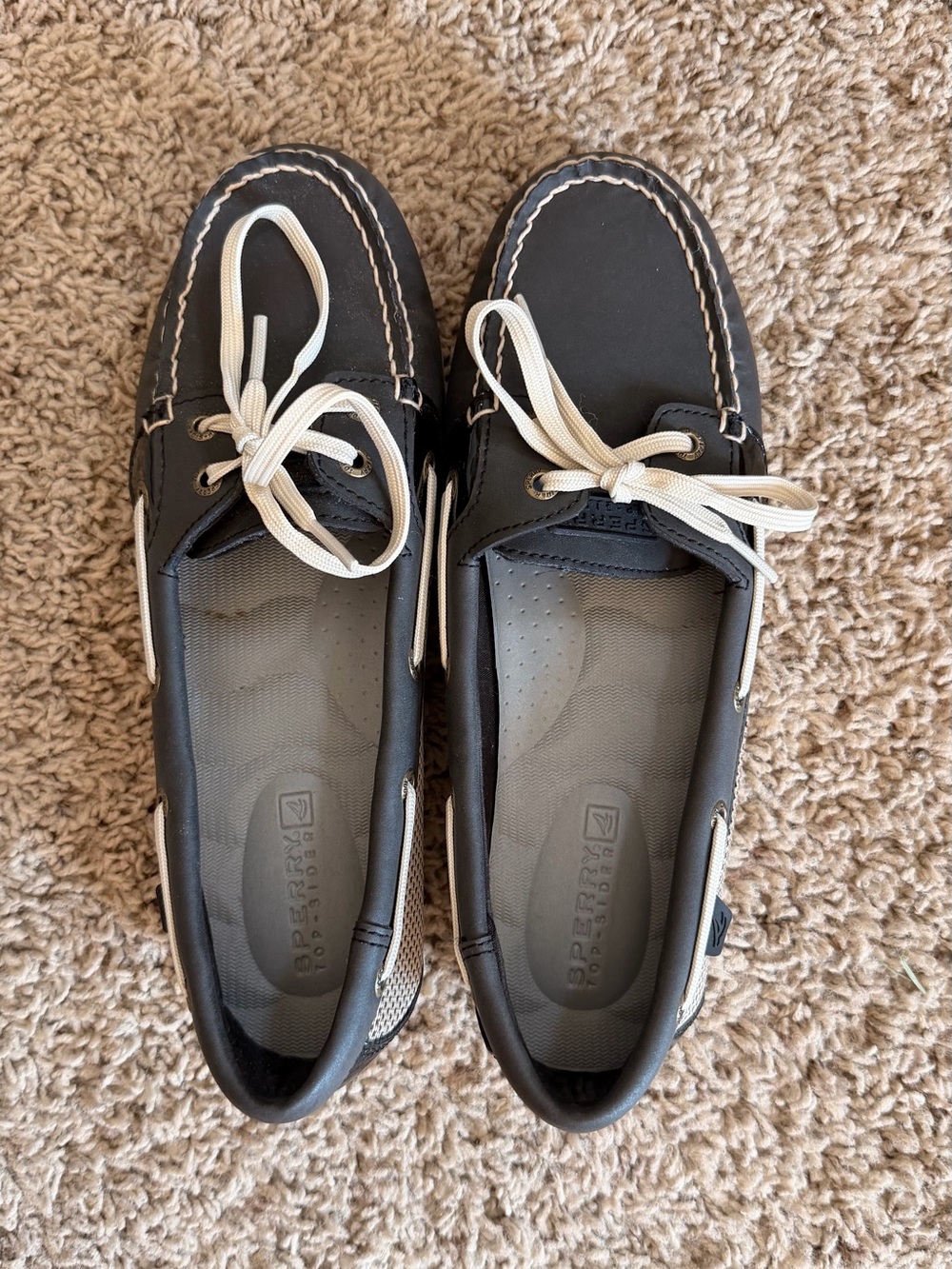 Sperry Women's Charcoal Gray/Black Boat Shoes with White Laces